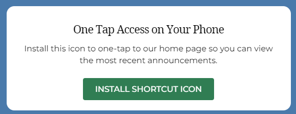 Install shortcut icon button for mobile homepage access.